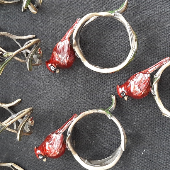 12 cardinal napkin rings enamel and brass color holiday - Picture 3 of 4